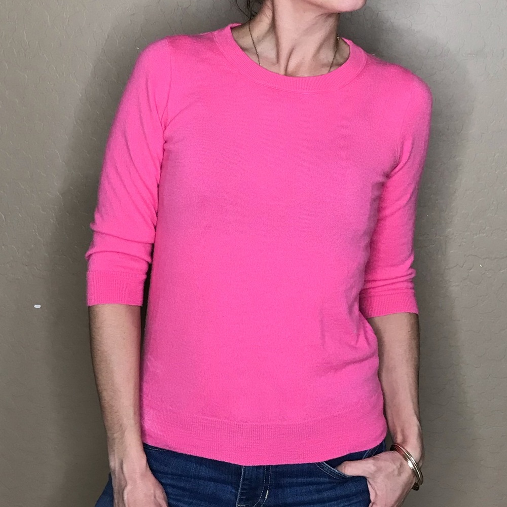 J Crew Pink Charley Merino Wool Sweater 3/4 Sleeve